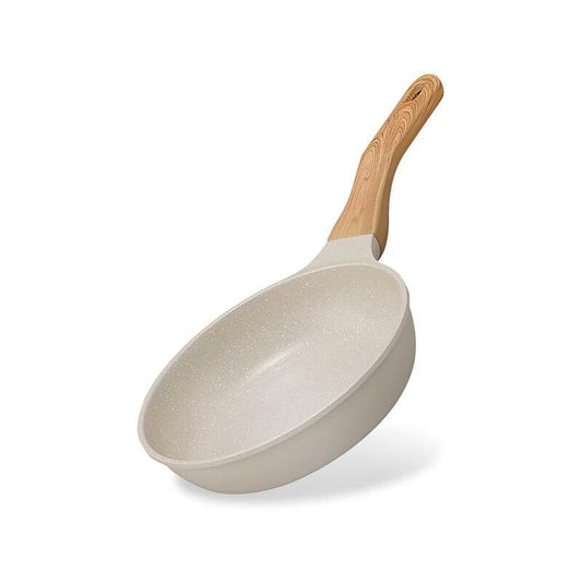 Lightweight Nonstick Frying Pan with Wood-Style Handle, IH & Gas Compatible