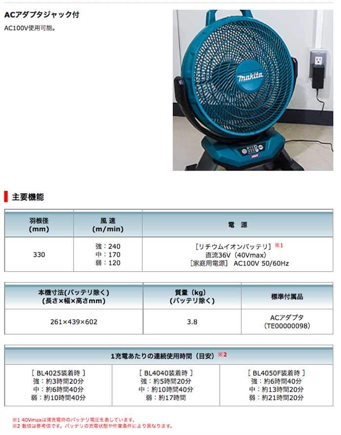 40V Rechargeable Industrial Fan 330mm (battery/charger excluded) CF002GZ - imy Shop Japan
