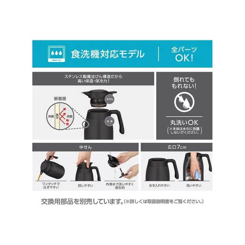 Stainless Thermos Pot, Dishwasher Safe TTG-1000